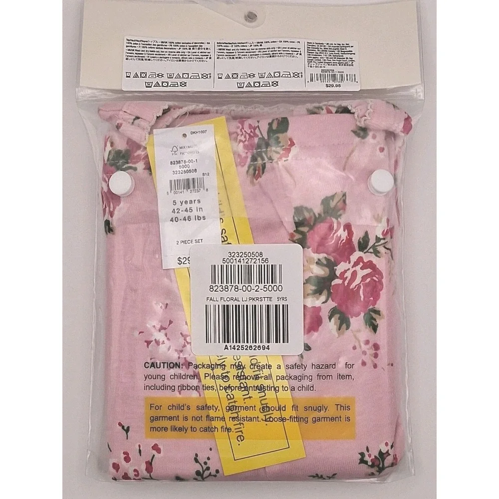 Baby Gap Fall Floral Pink 2-Peice Long Pajamas Girl's 5 Years ORGANIC COTTON NWT